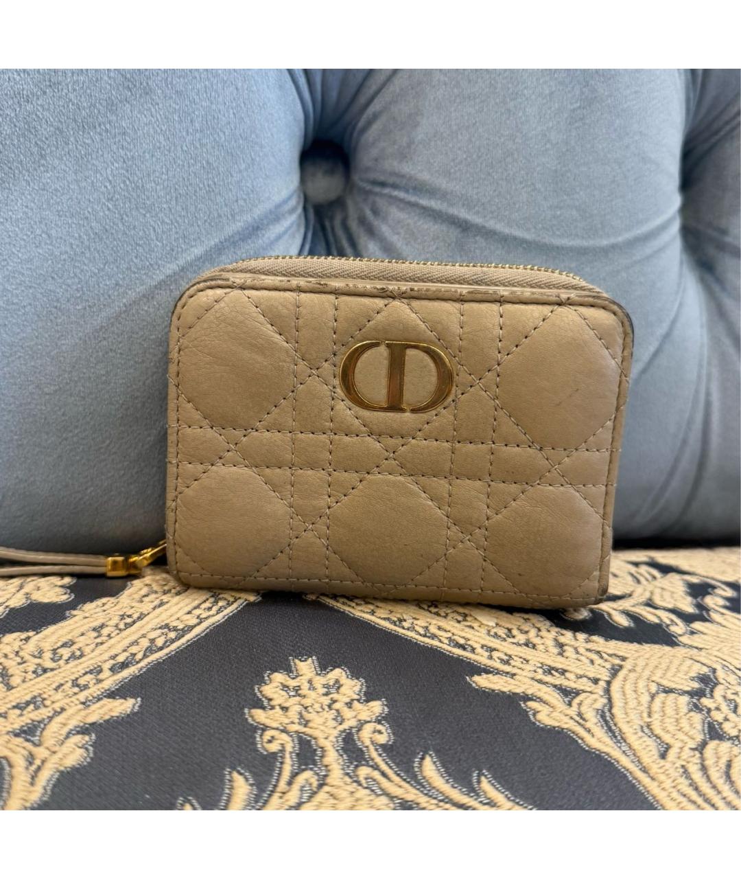 CHRISTIAN DIOR Бежевый кожаный кошелек, фото 5