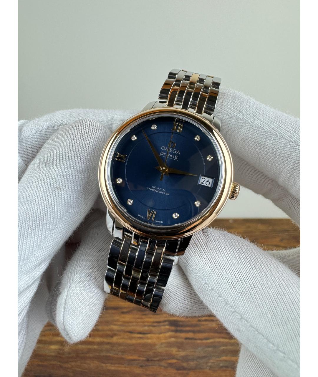 OMEGA Темно-синие часы из розового золота, фото 2