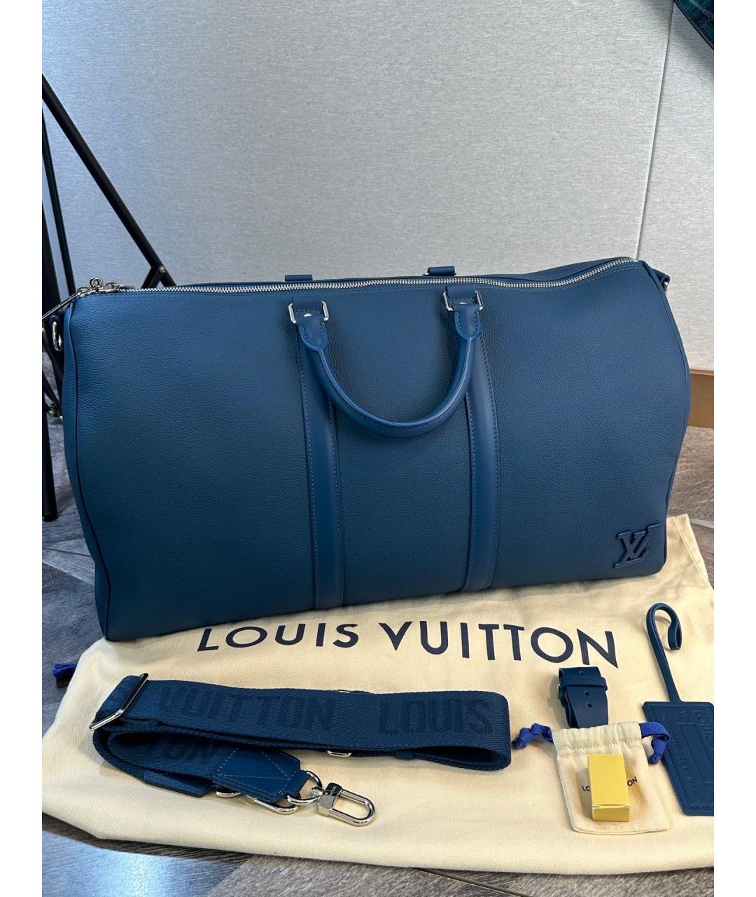 LOUIS VUITTON Синяя кожаная дорожная/спортивная сумка, фото 3