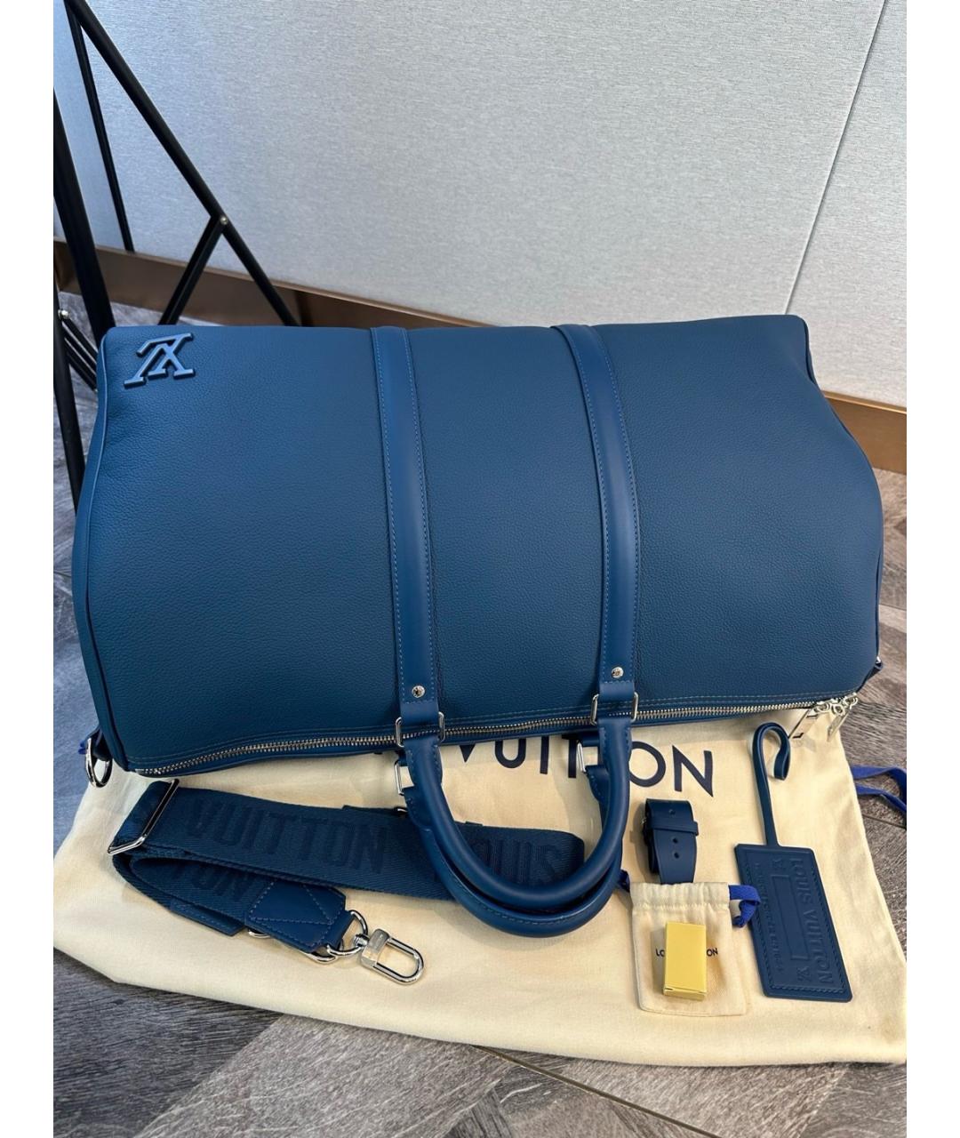 LOUIS VUITTON Синяя кожаная дорожная/спортивная сумка, фото 4