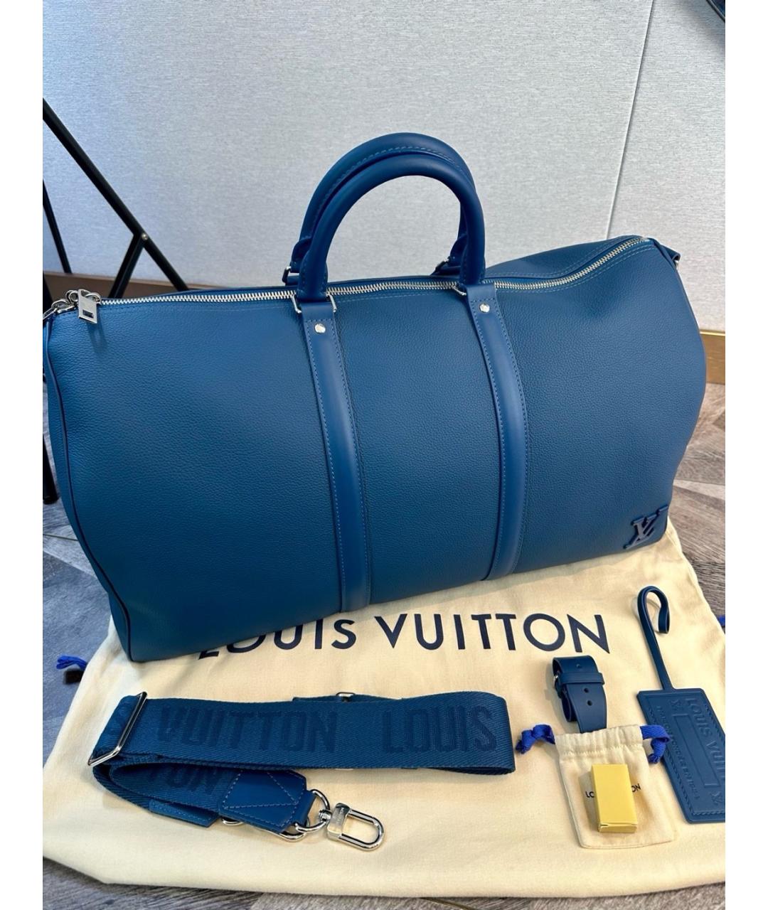 LOUIS VUITTON Синяя кожаная дорожная/спортивная сумка, фото 2