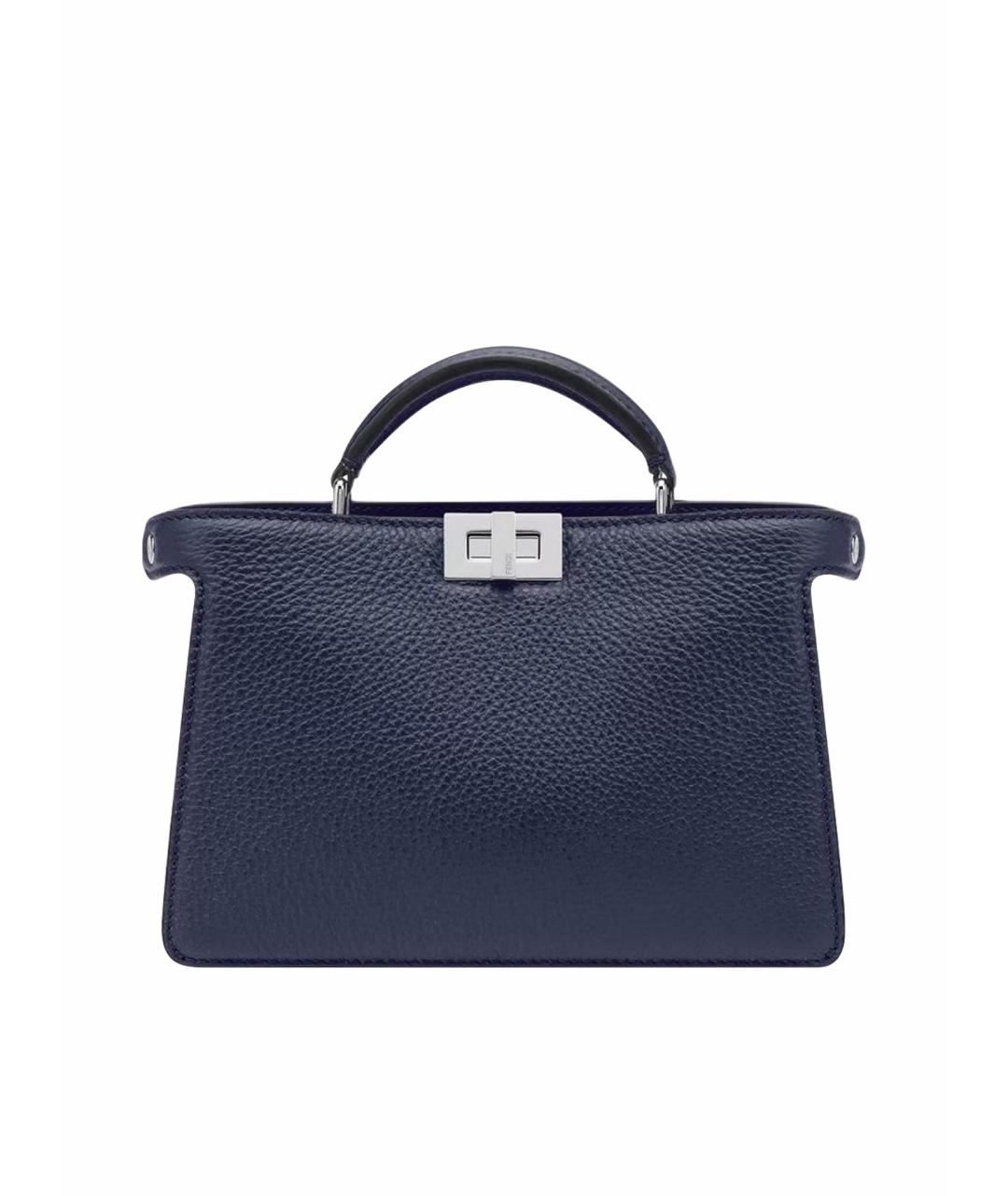 FENDI Темно-синяя кожаная сумка с короткими ручками, фото 1