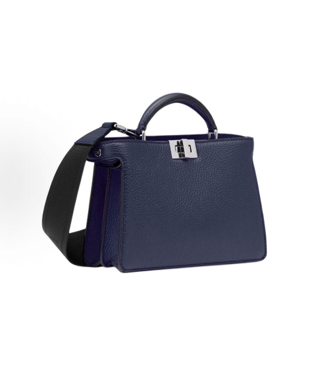 FENDI Темно-синяя кожаная сумка с короткими ручками, фото 2