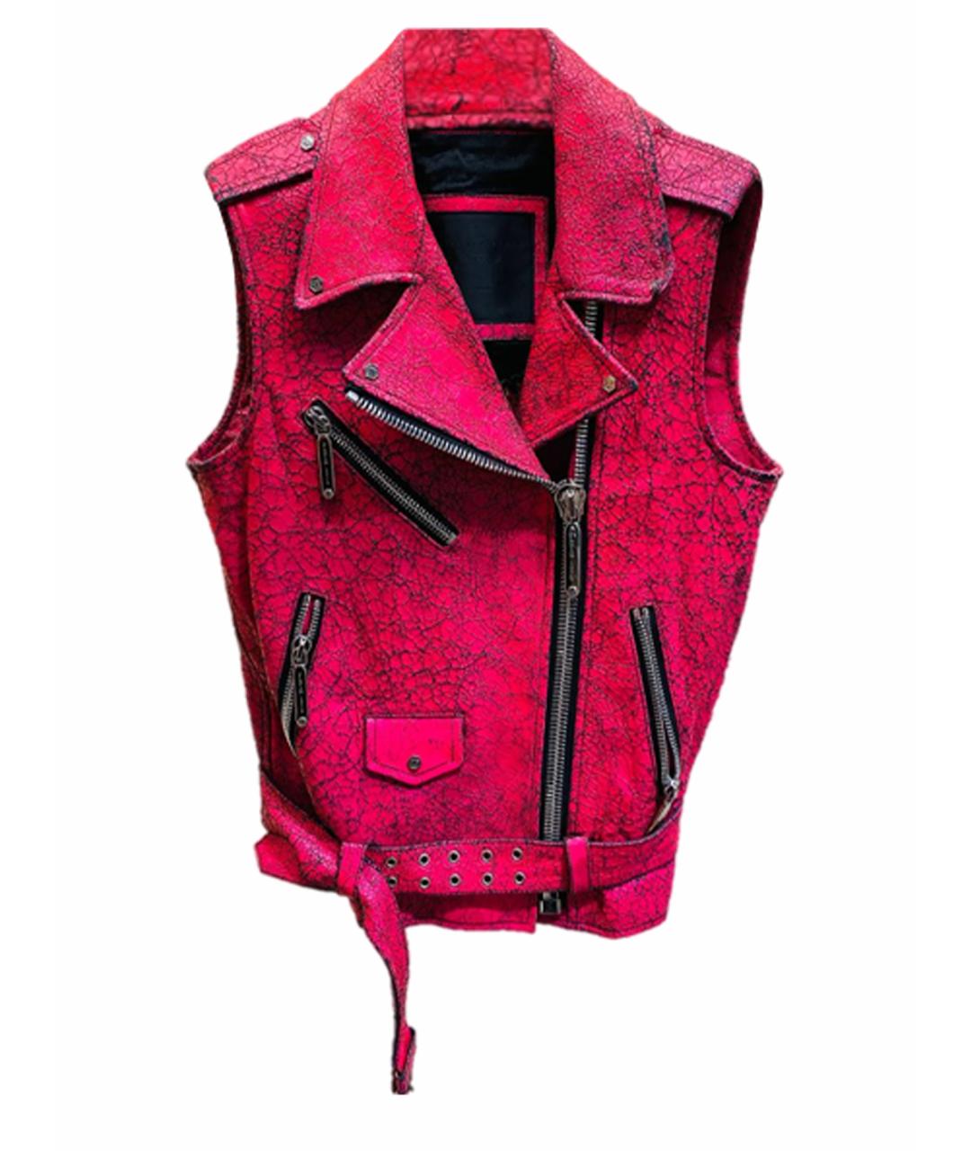 PHILIPP PLEIN Розовый кожаный жилет, фото 1