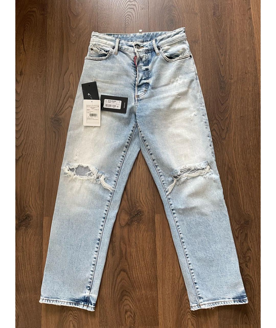 DSQUARED2 Голубые хлопковые прямые джинсы, фото 5