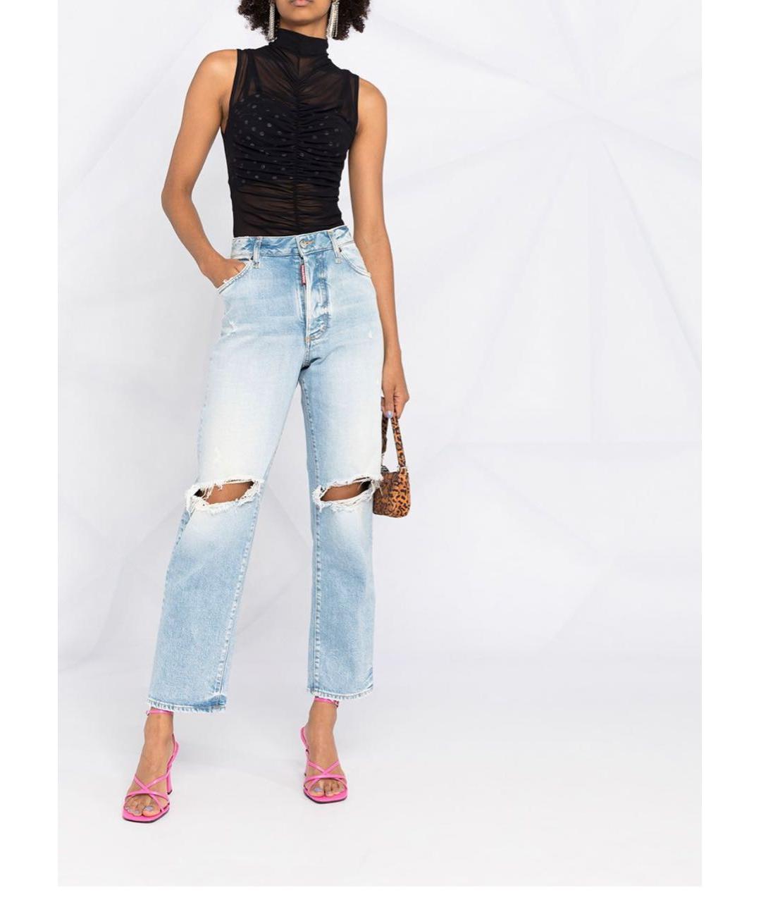 DSQUARED2 Голубые хлопковые прямые джинсы, фото 3