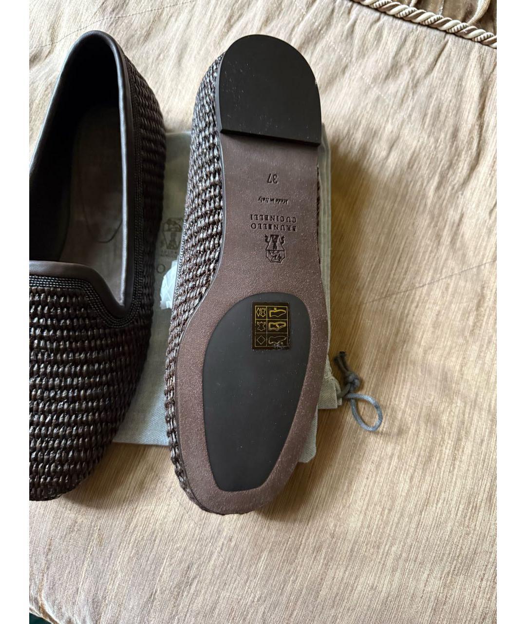 BRUNELLO CUCINELLI Коричневые текстильные балетки, фото 5