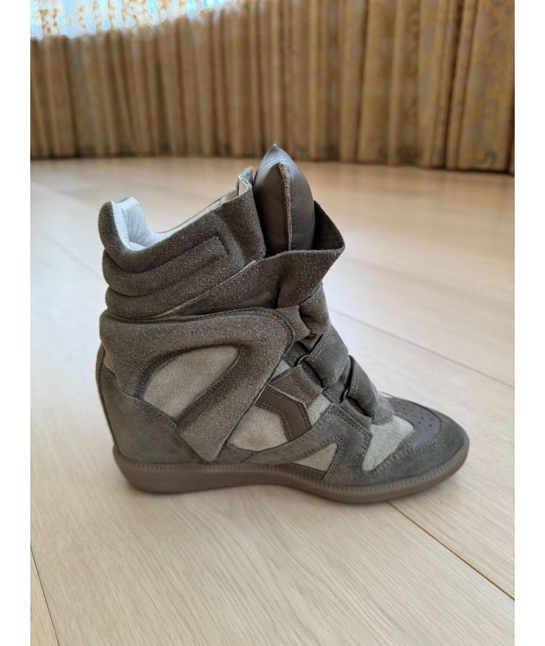 ISABEL MARANT Хаки кожаные кроссовки, фото 7