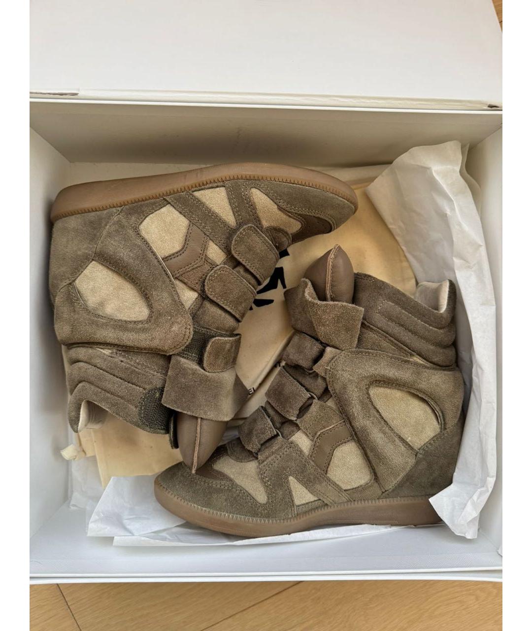 ISABEL MARANT Хаки кожаные кроссовки, фото 4