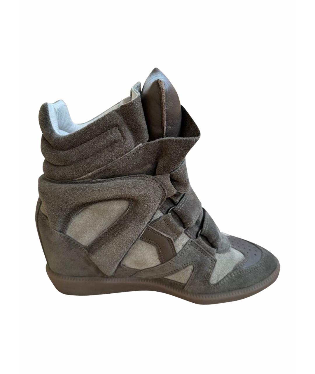 ISABEL MARANT Хаки кожаные кроссовки, фото 1