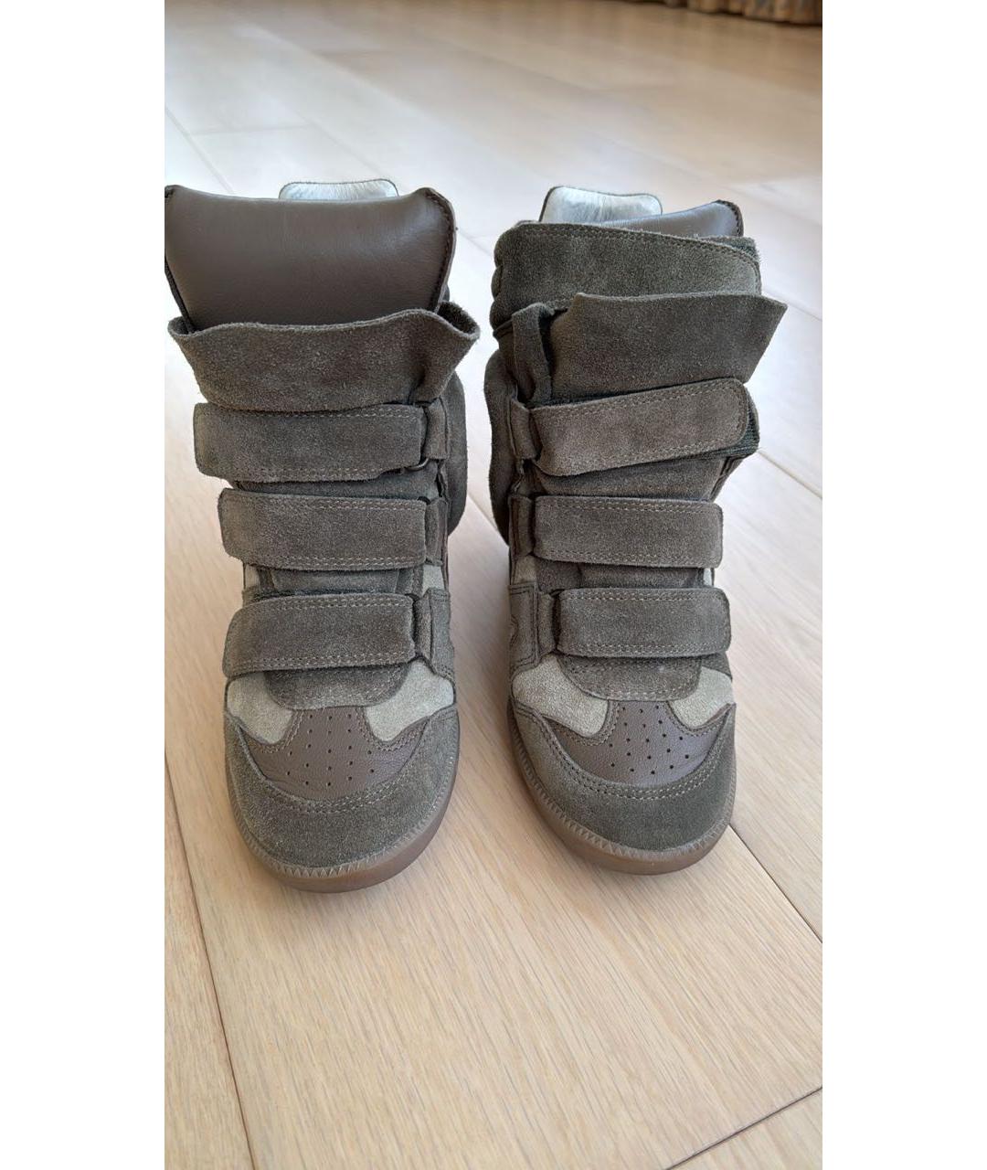 ISABEL MARANT Хаки кожаные кроссовки, фото 2