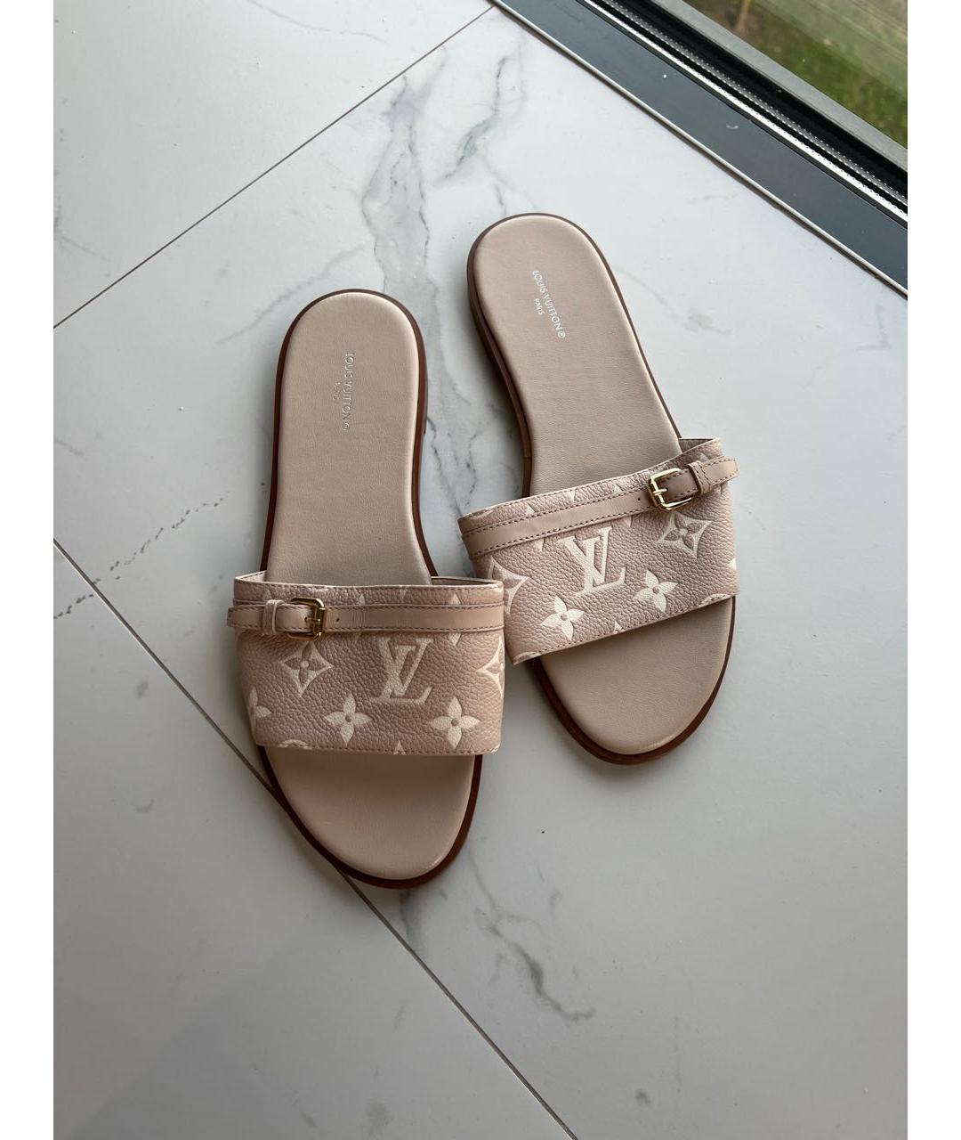 LOUIS VUITTON Бежевые кожаные шлепанцы, фото 2