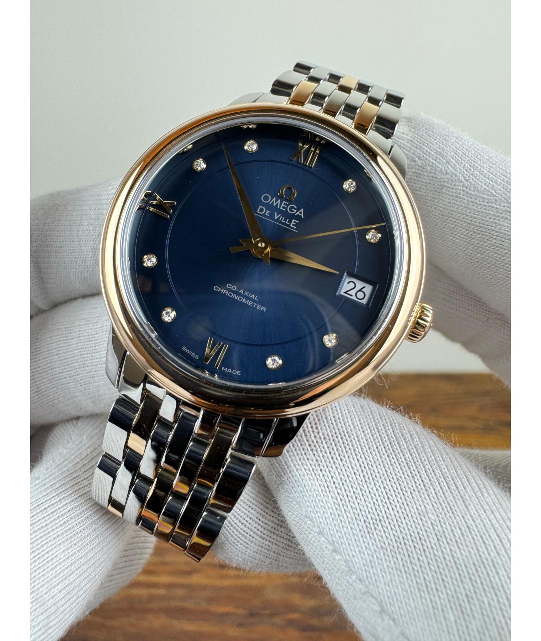 OMEGA Синие часы из розового золота, фото 2