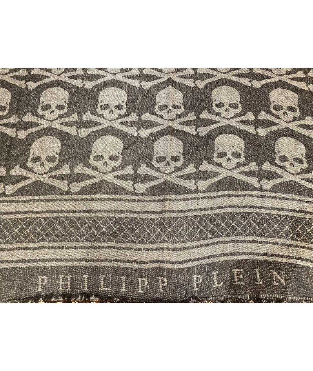 PHILIPP PLEIN Серый шерстяной шарф, фото 2