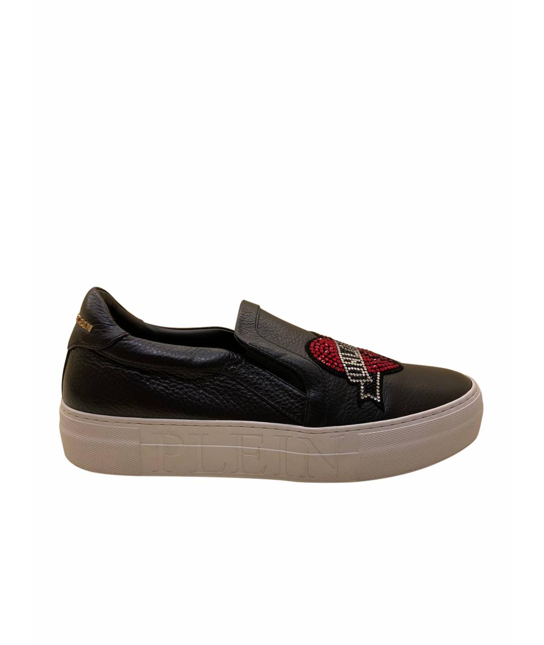 PHILIPP PLEIN Черные кожаные слипоны, фото 1