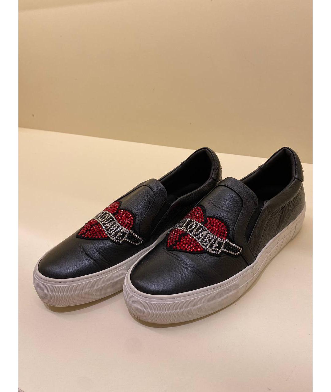 PHILIPP PLEIN Черные кожаные слипоны, фото 2