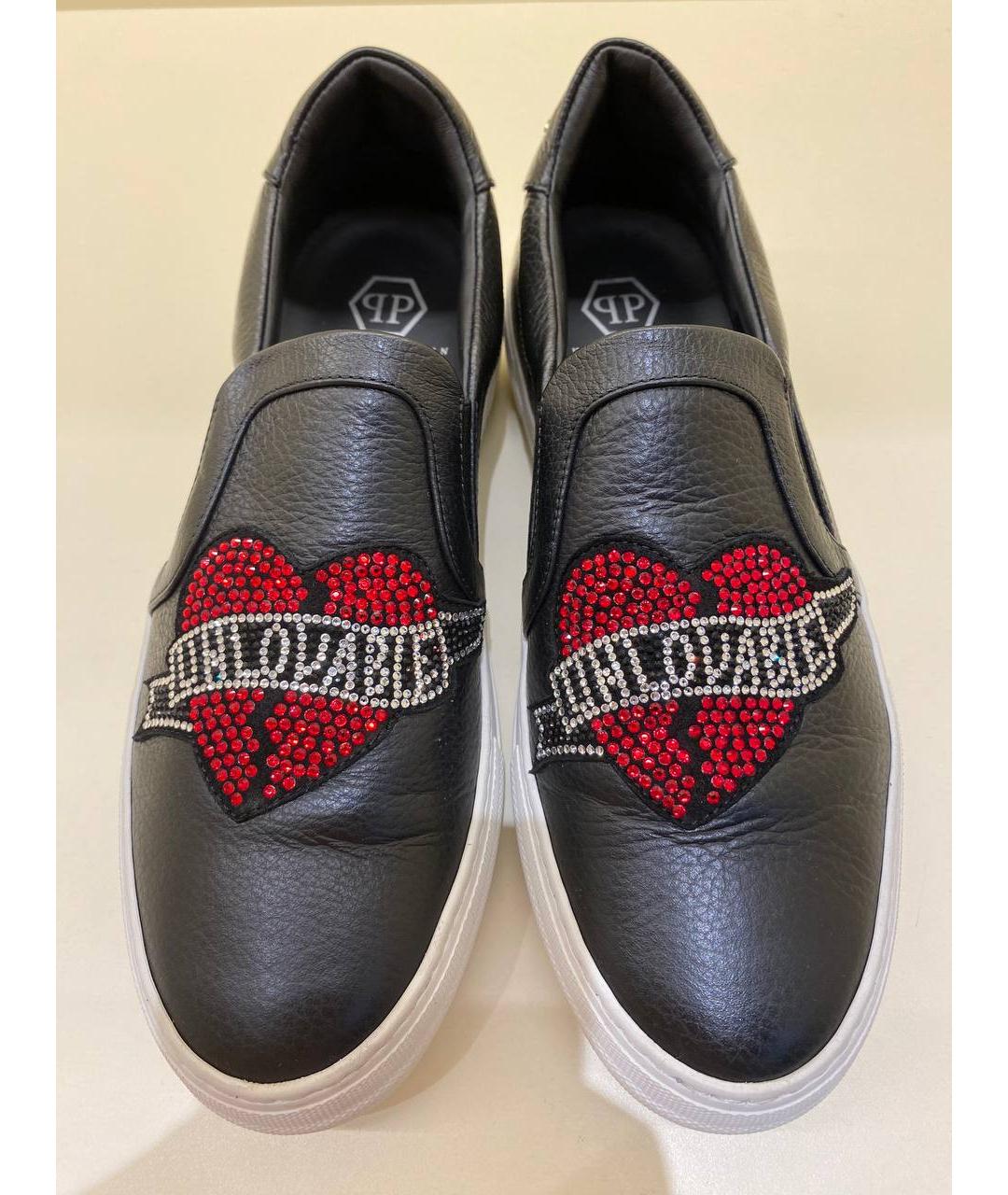 PHILIPP PLEIN Черные кожаные слипоны, фото 3