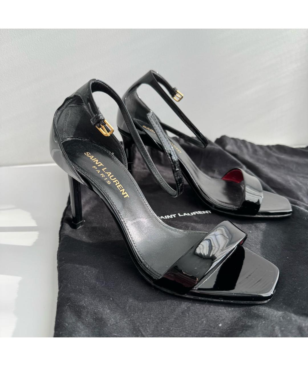 SAINT LAURENT Черные босоножки из лакированной кожи, фото 7