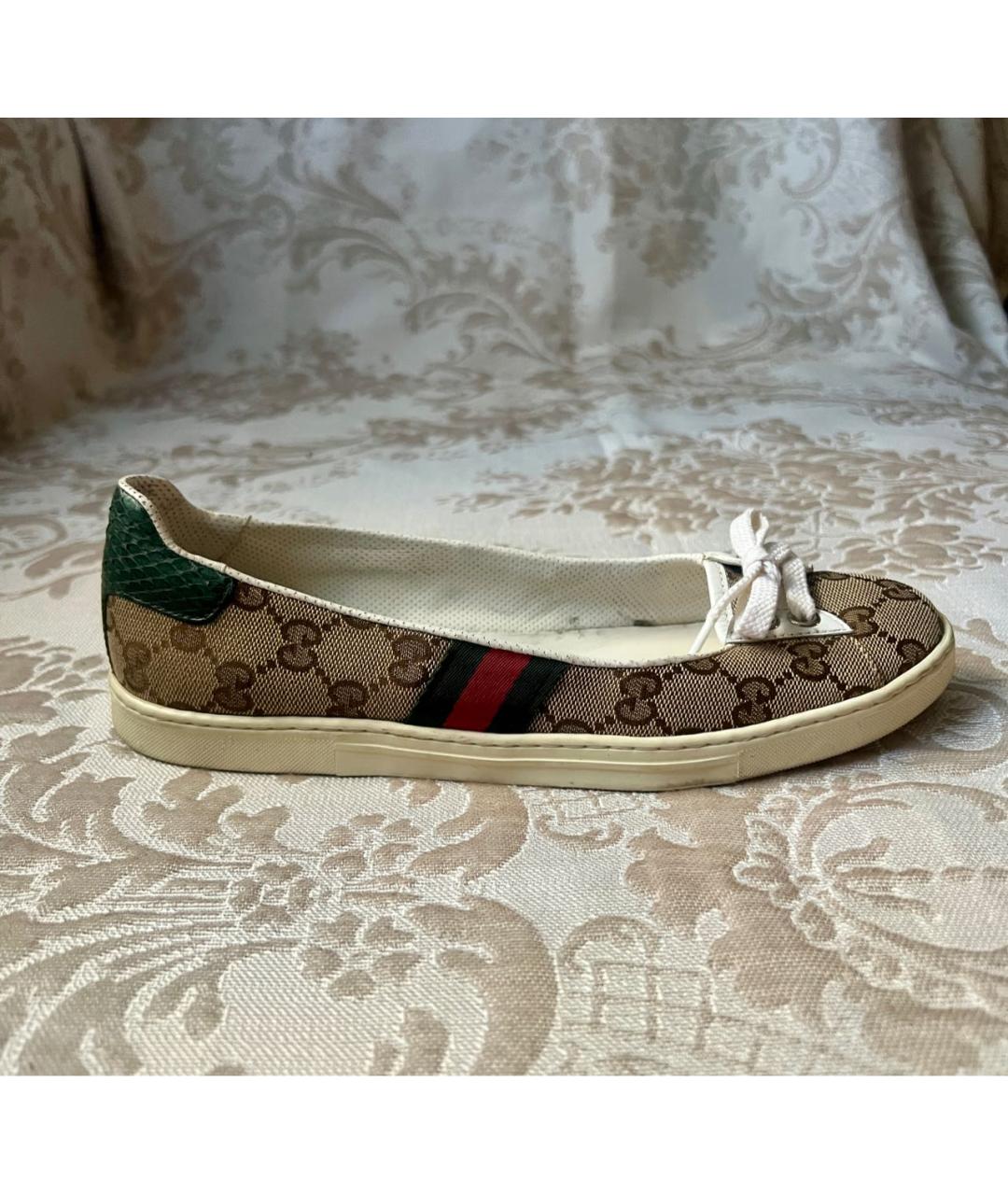 GUCCI Коричневые текстильные туфли, фото 9
