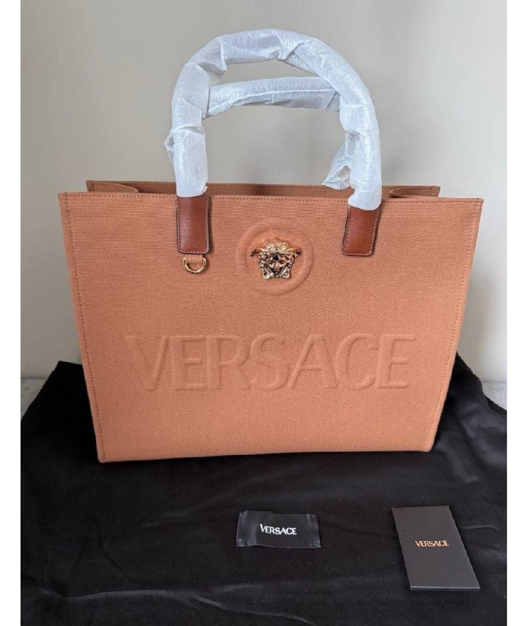 VERSACE Коричневая кожаная сумка тоут, фото 5