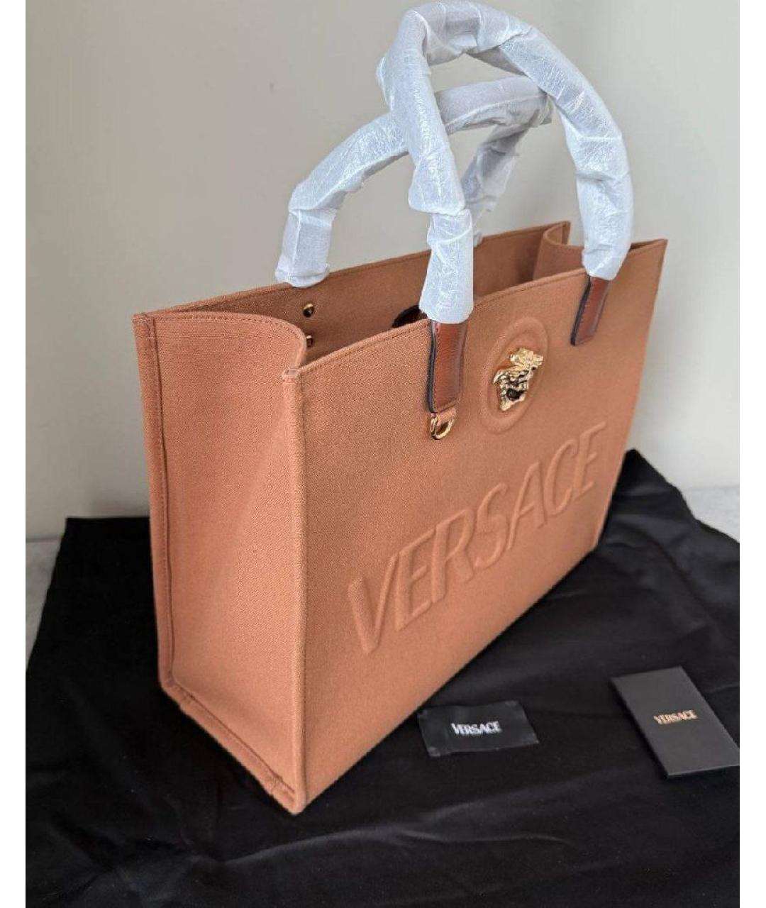 VERSACE Коричневая кожаная сумка тоут, фото 2