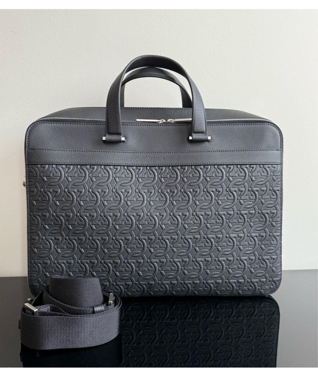 FERRAGAMO Черный кожаный портфель, фото 7