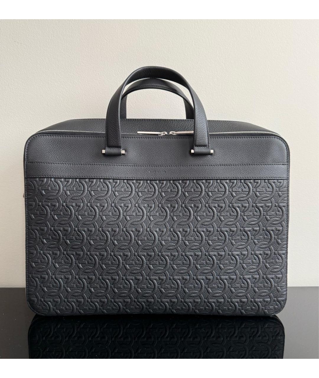 FERRAGAMO Черный кожаный портфель, фото 2