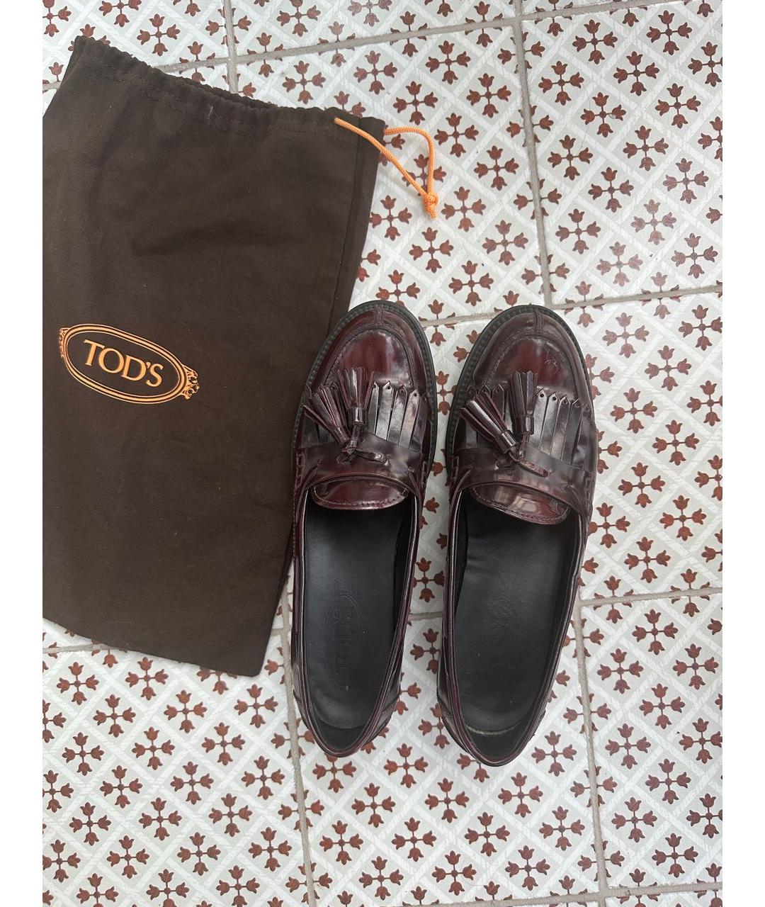 TOD'S Бордовые кожаные лоферы, фото 3