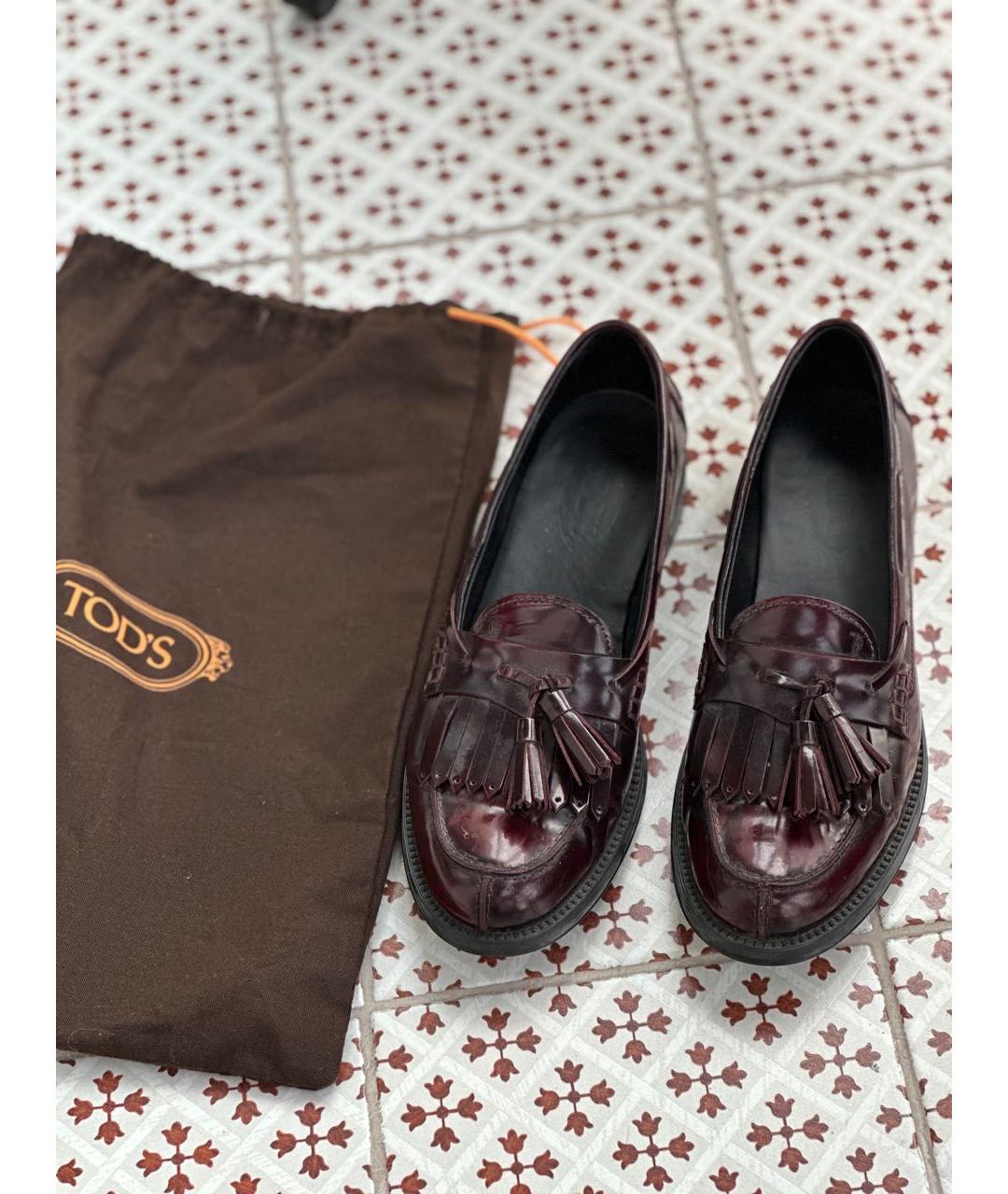 TOD'S Бордовые кожаные лоферы, фото 2