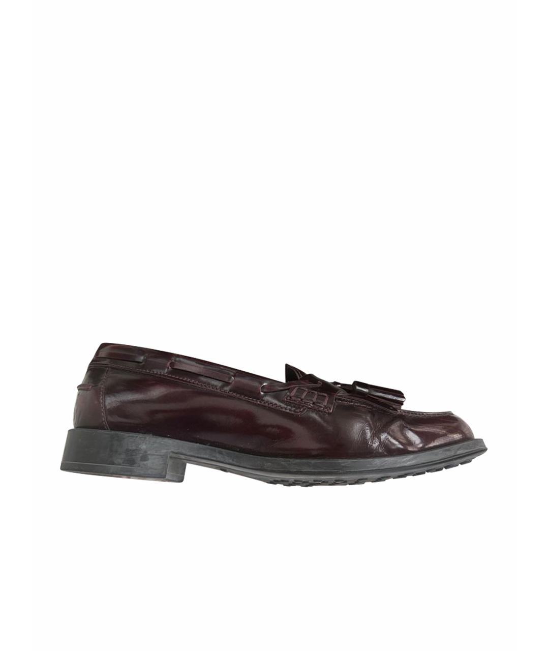 TOD'S Бордовые кожаные лоферы, фото 1