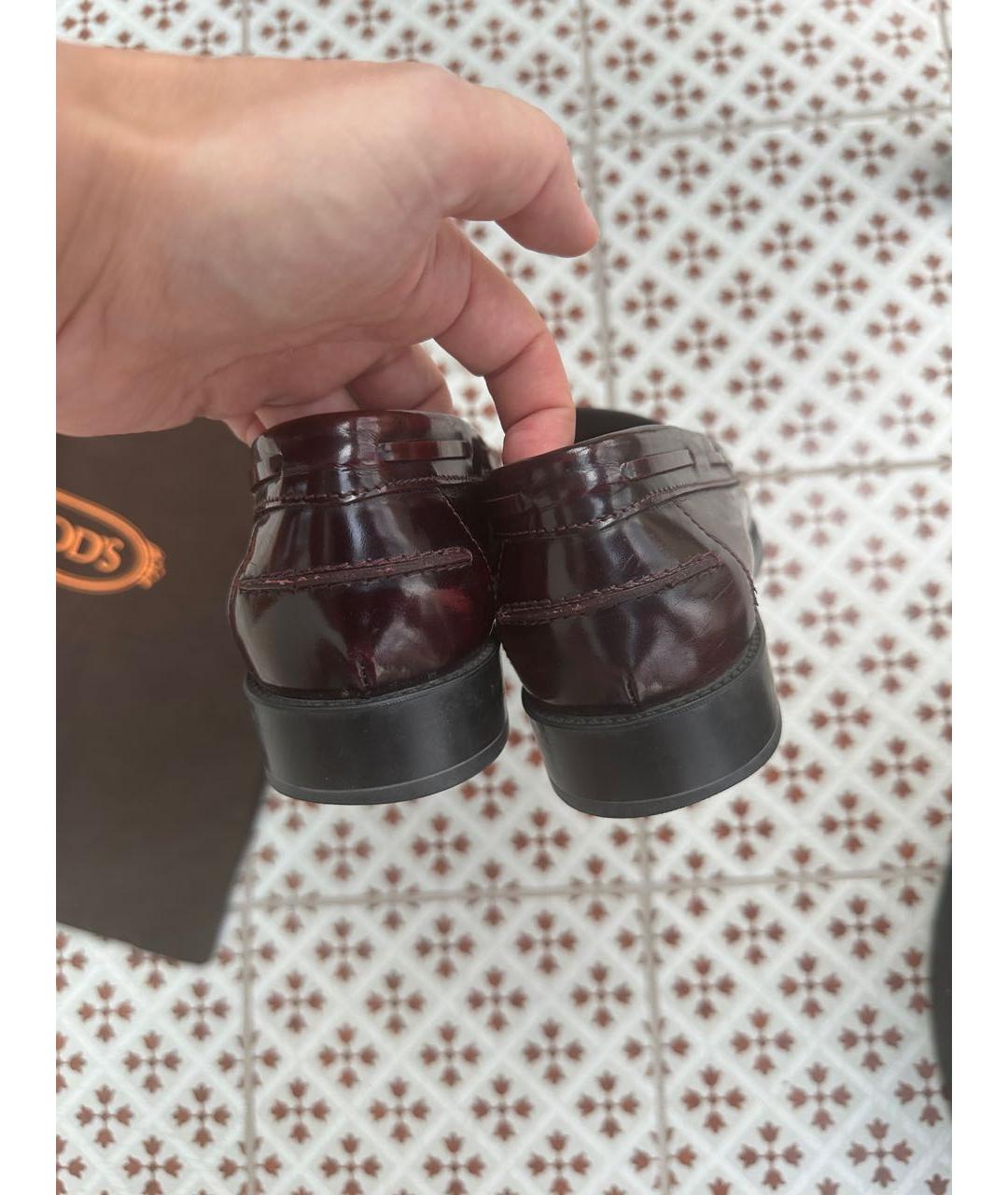 TOD'S Бордовые кожаные лоферы, фото 4