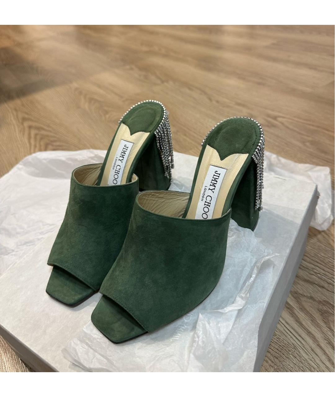 JIMMY CHOO Зеленые замшевые мюли, фото 2