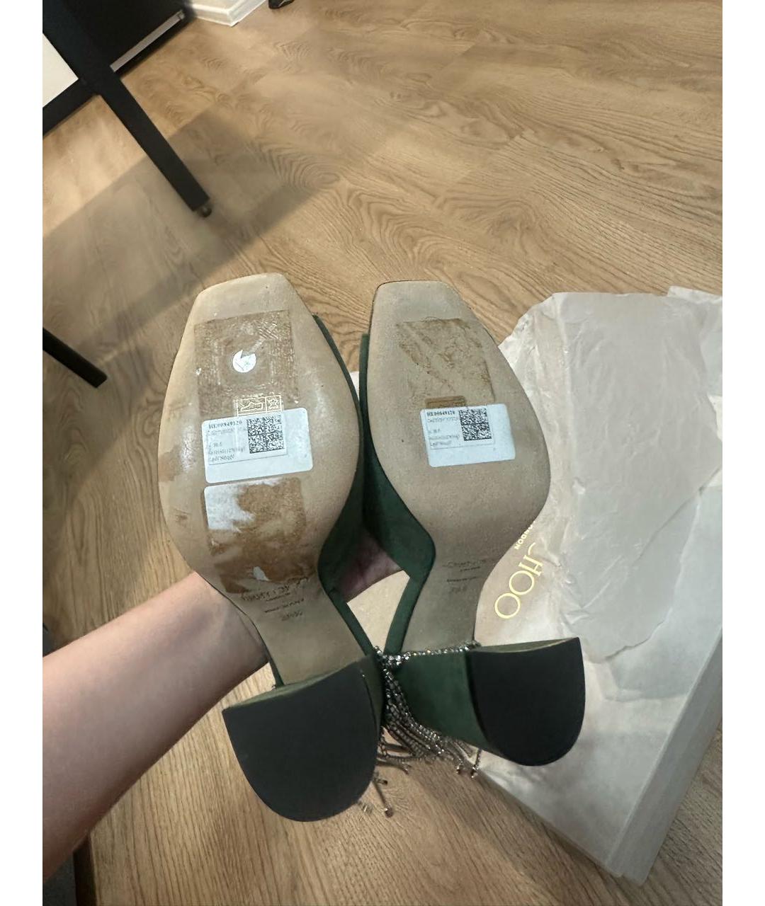 JIMMY CHOO Зеленые замшевые мюли, фото 4