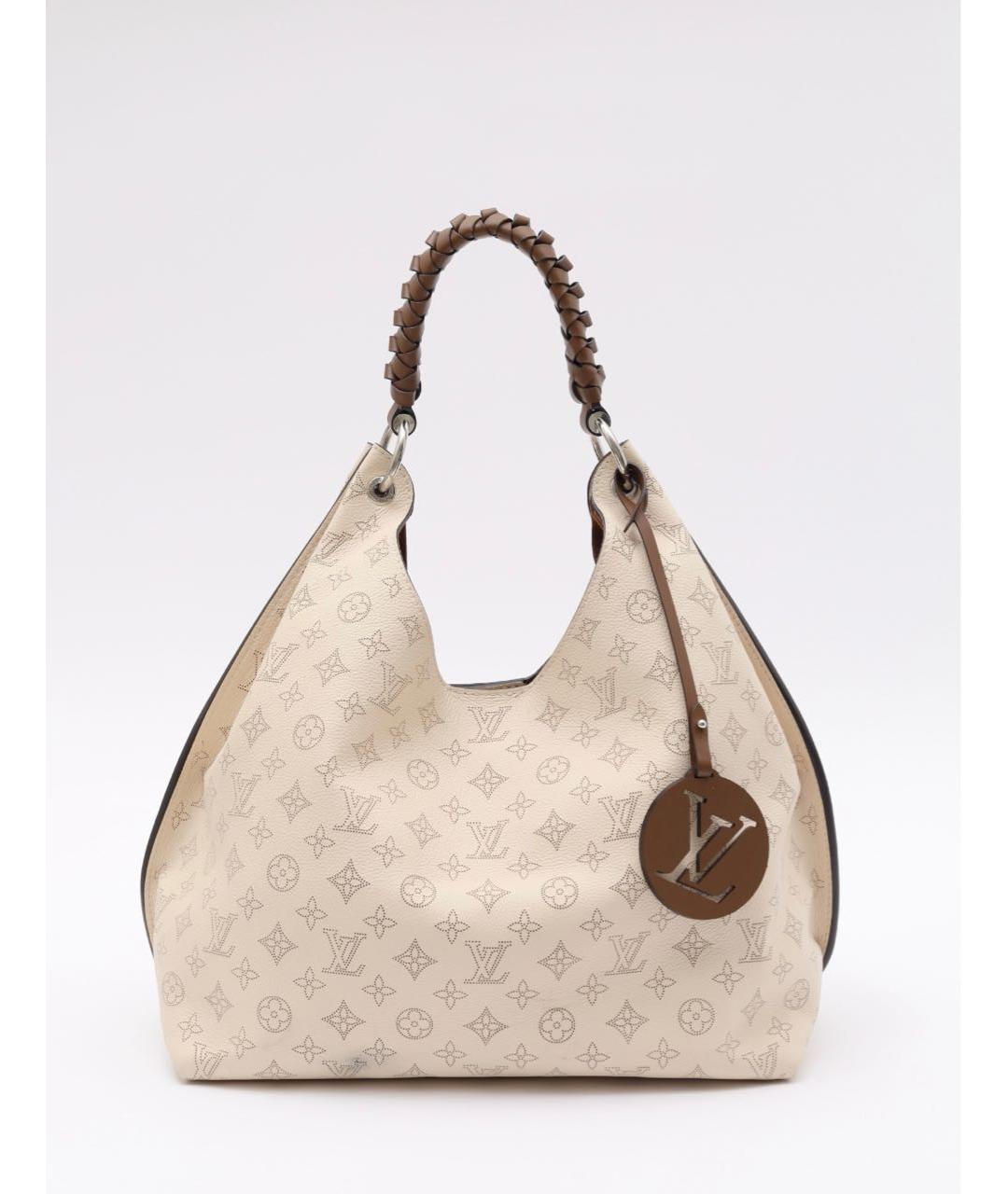 LOUIS VUITTON Бежевая кожаная сумка с короткими ручками, фото 5