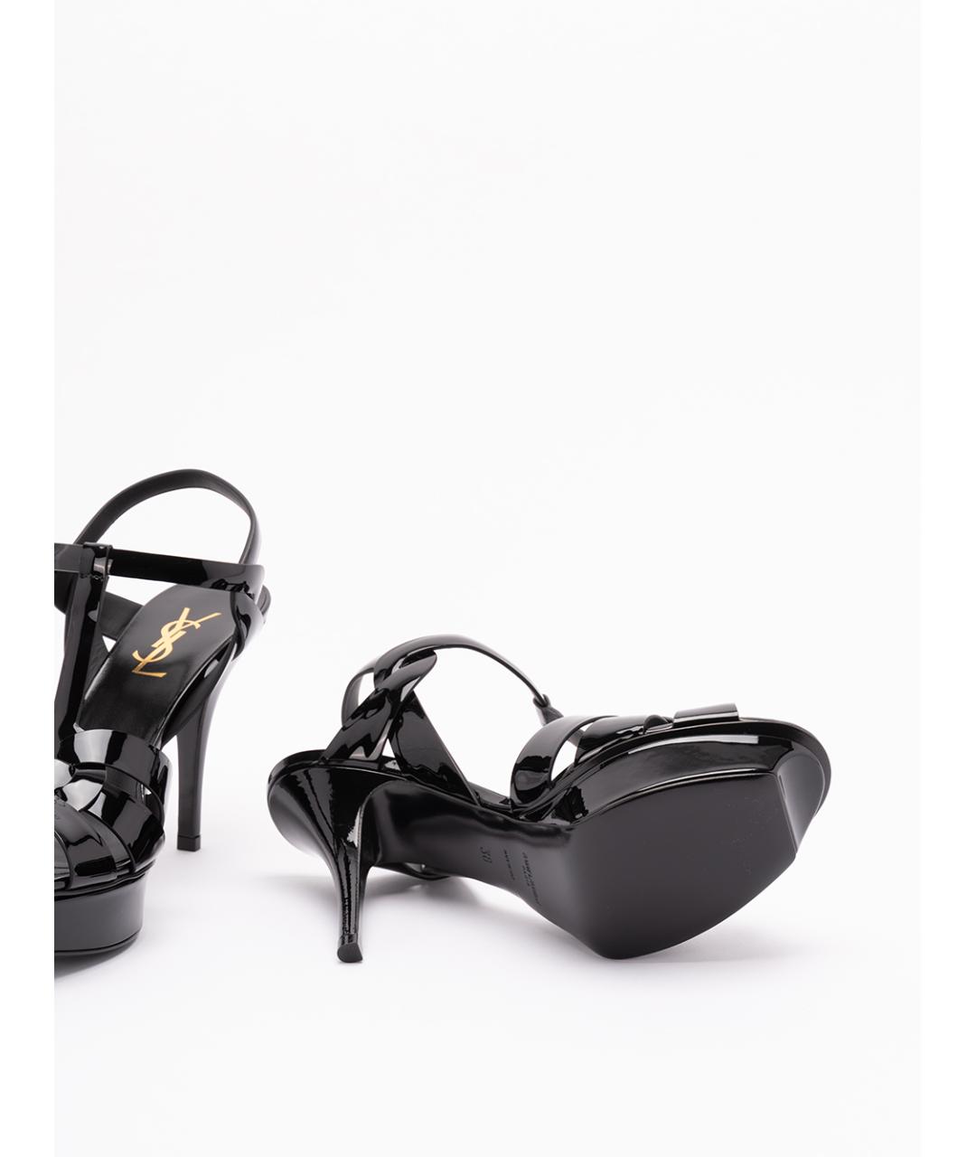 SAINT LAURENT Черные кожаные босоножки, фото 3