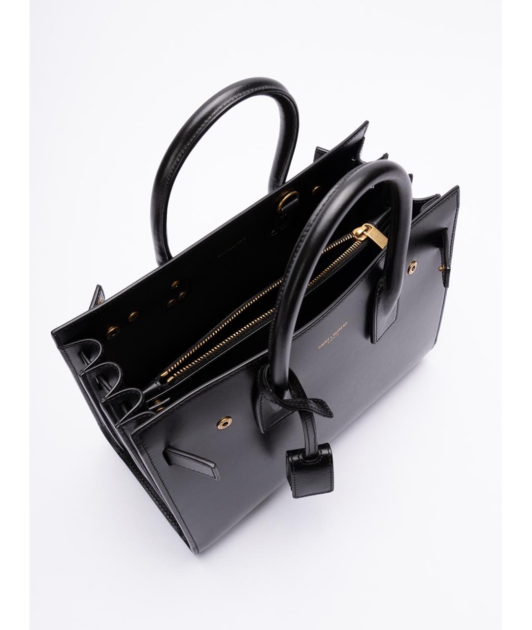 SAINT LAURENT Черная кожаная сумка с короткими ручками, фото 4