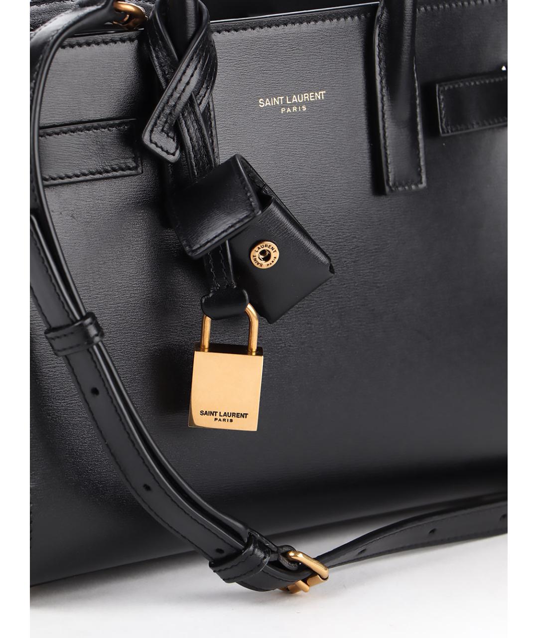 SAINT LAURENT Черная кожаная сумка с короткими ручками, фото 4