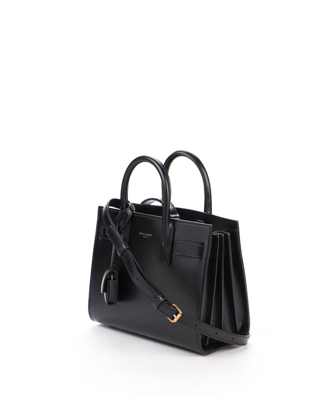 SAINT LAURENT Черная кожаная сумка с короткими ручками, фото 2