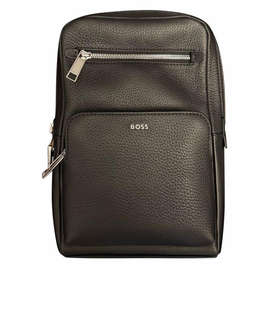 HUGO BOSS Черная кожаная поясная сумка, фото 1
