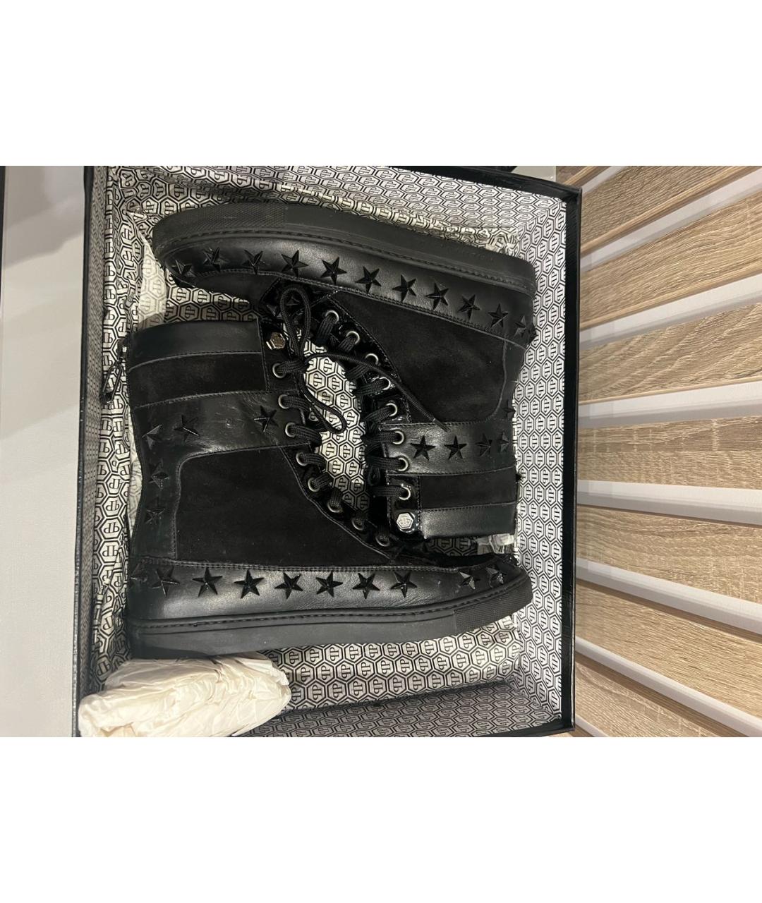 PHILIPP PLEIN Черные кожаные кеды, фото 5