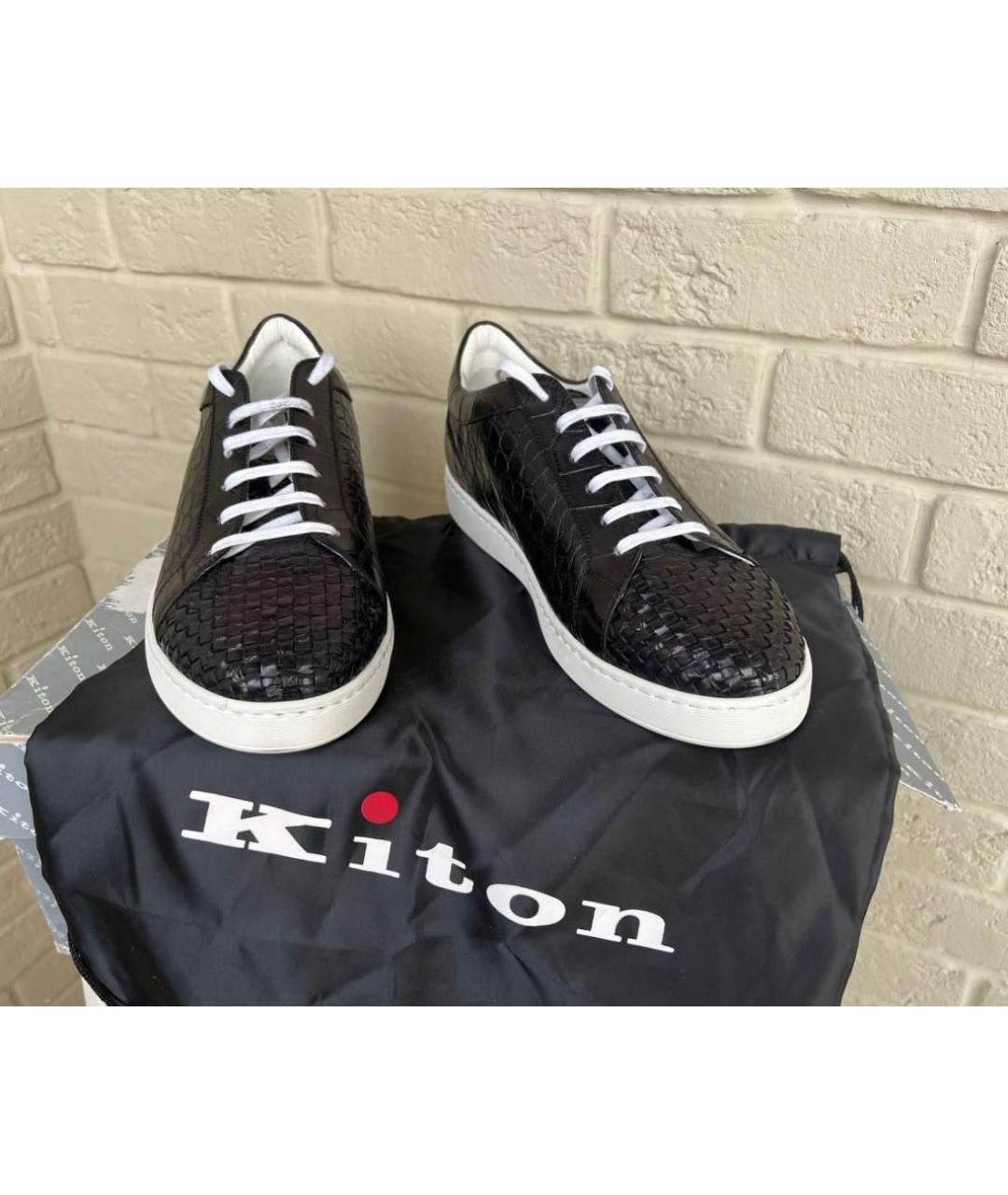 KITON Черные низкие кроссовки / кеды из экзотической кожи, фото 2