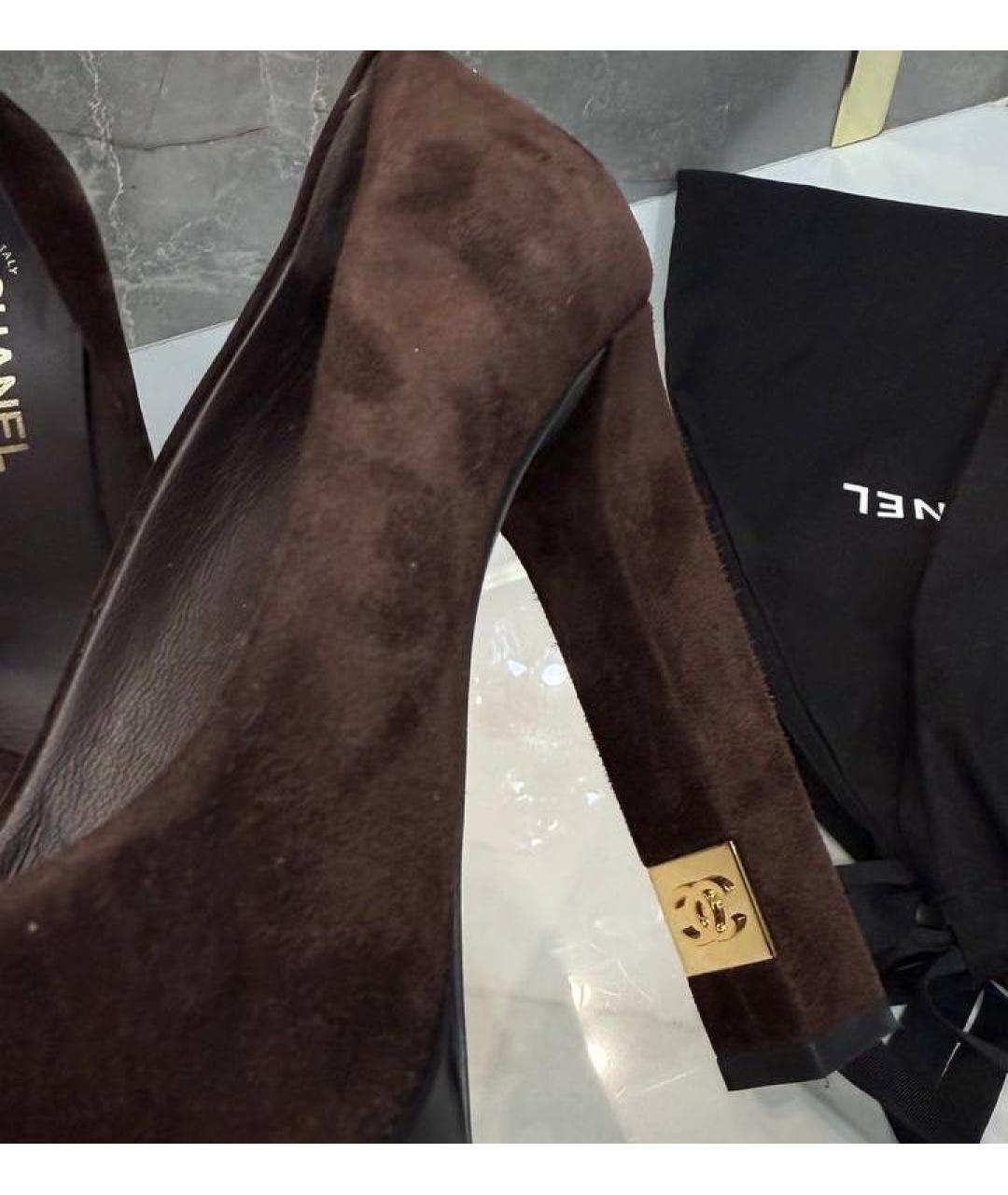 CHANEL Коричневые замшевые туфли, фото 5