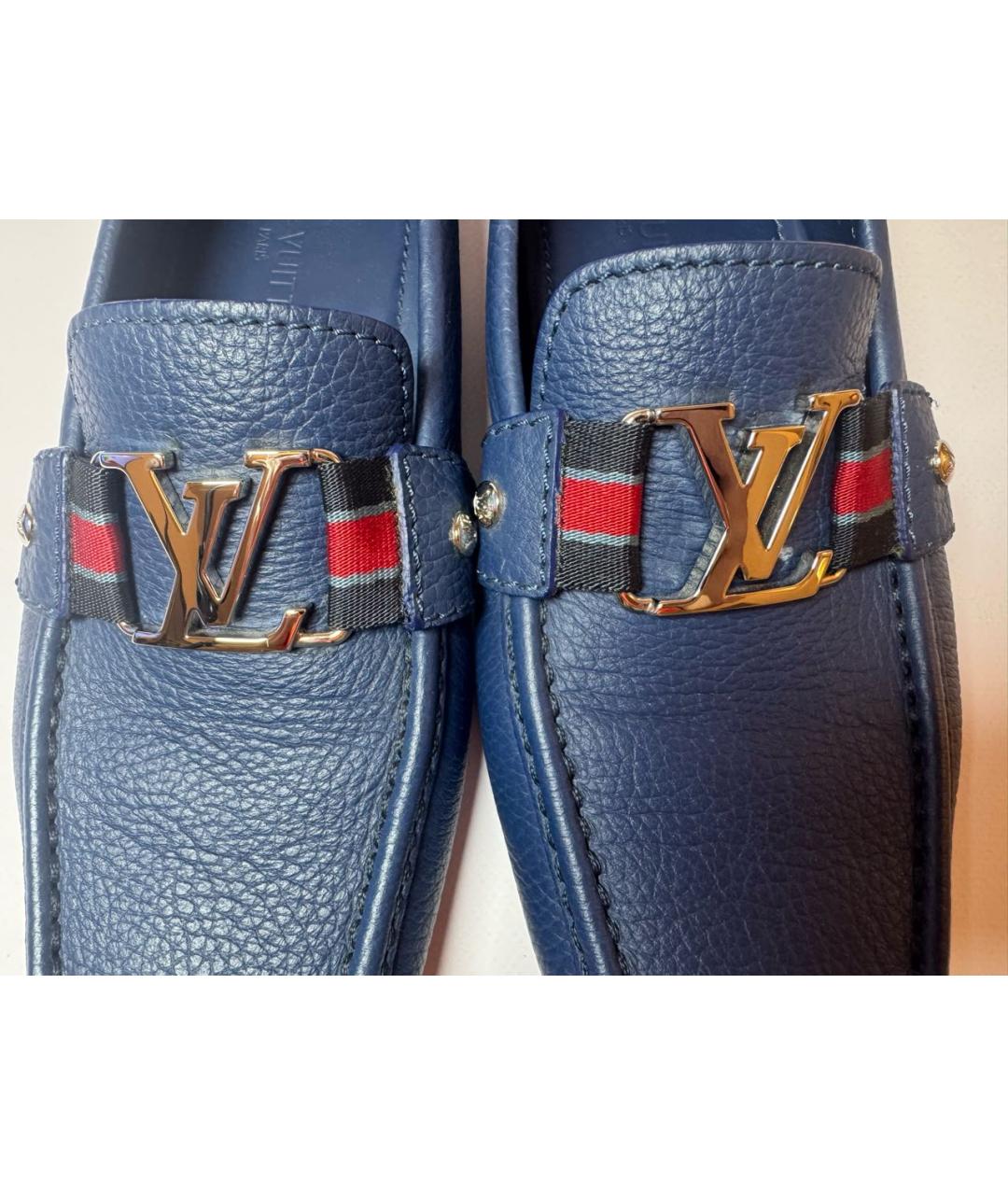 LOUIS VUITTON Синие кожаные мокасины, фото 6