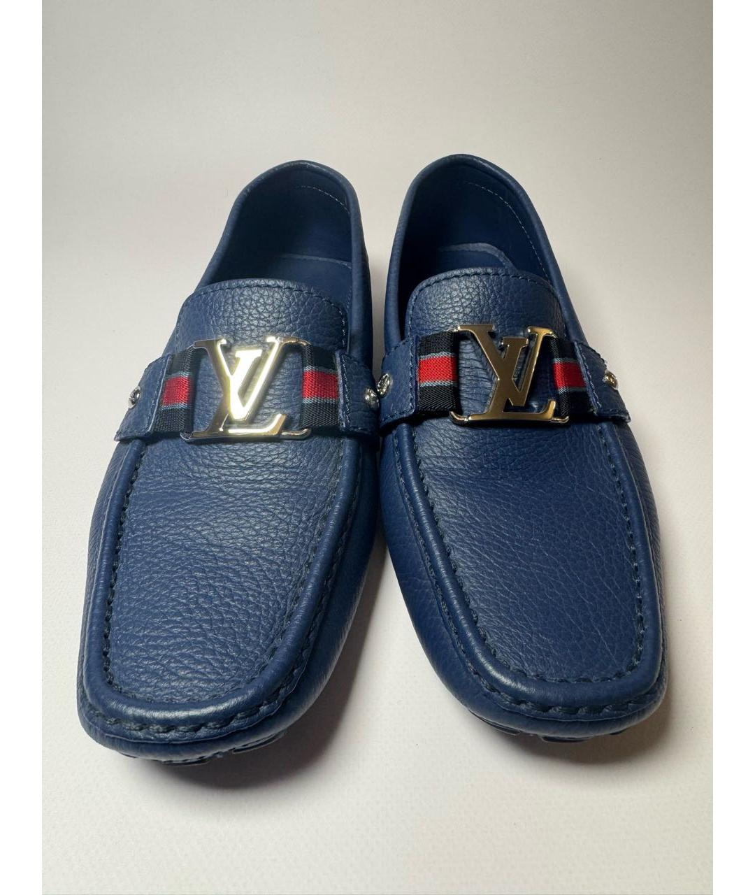 LOUIS VUITTON Синие кожаные мокасины, фото 2