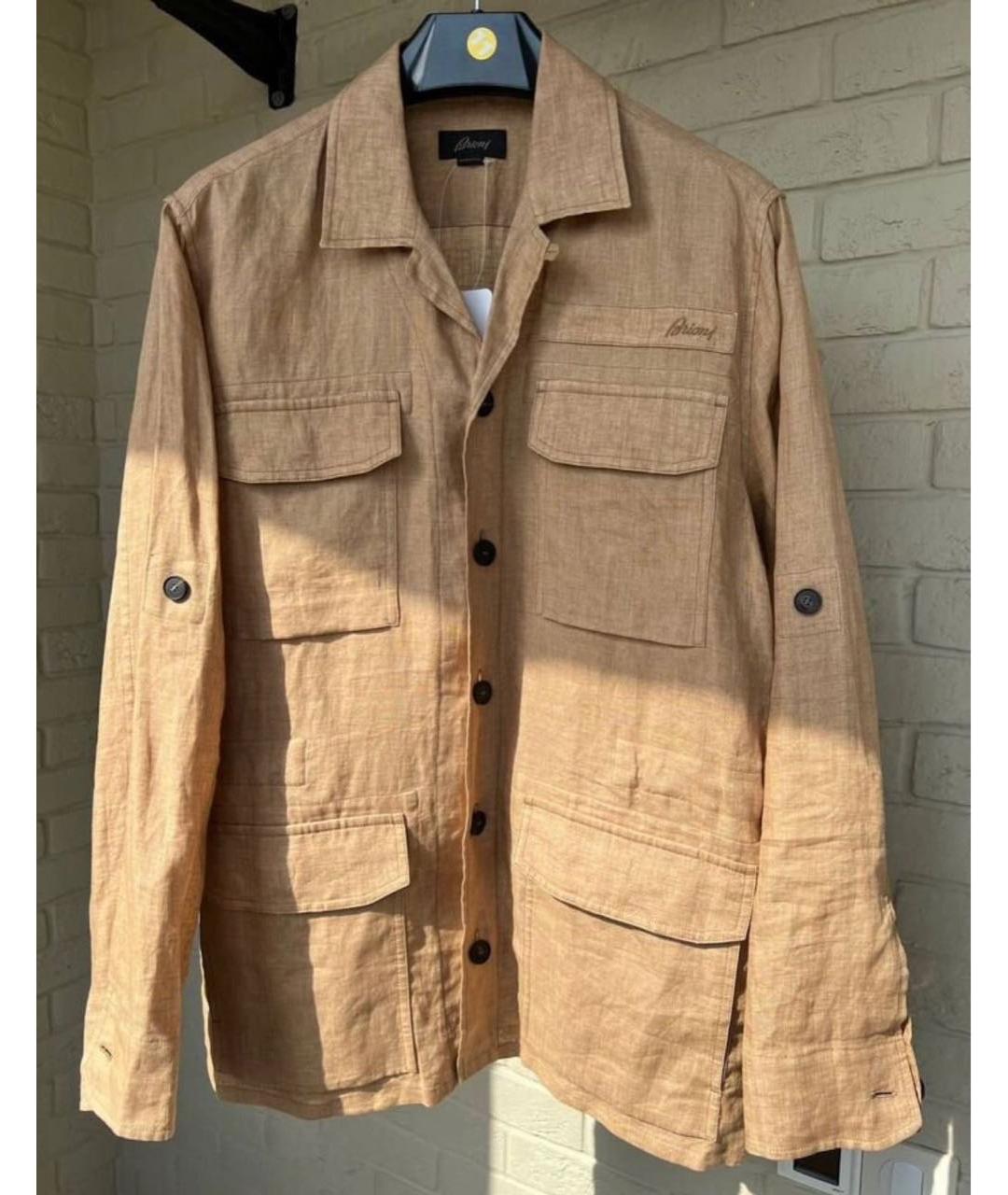 BRIONI Бежевая льняная кэжуал рубашка, фото 9
