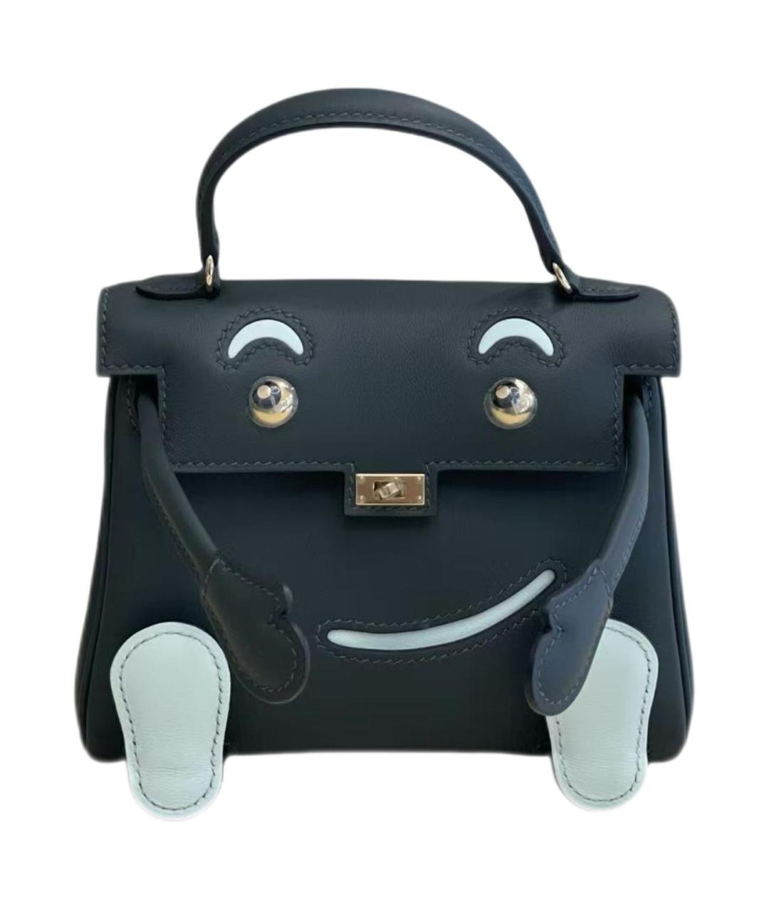 HERMES Темно-синяя кожаная сумка с короткими ручками, фото 1