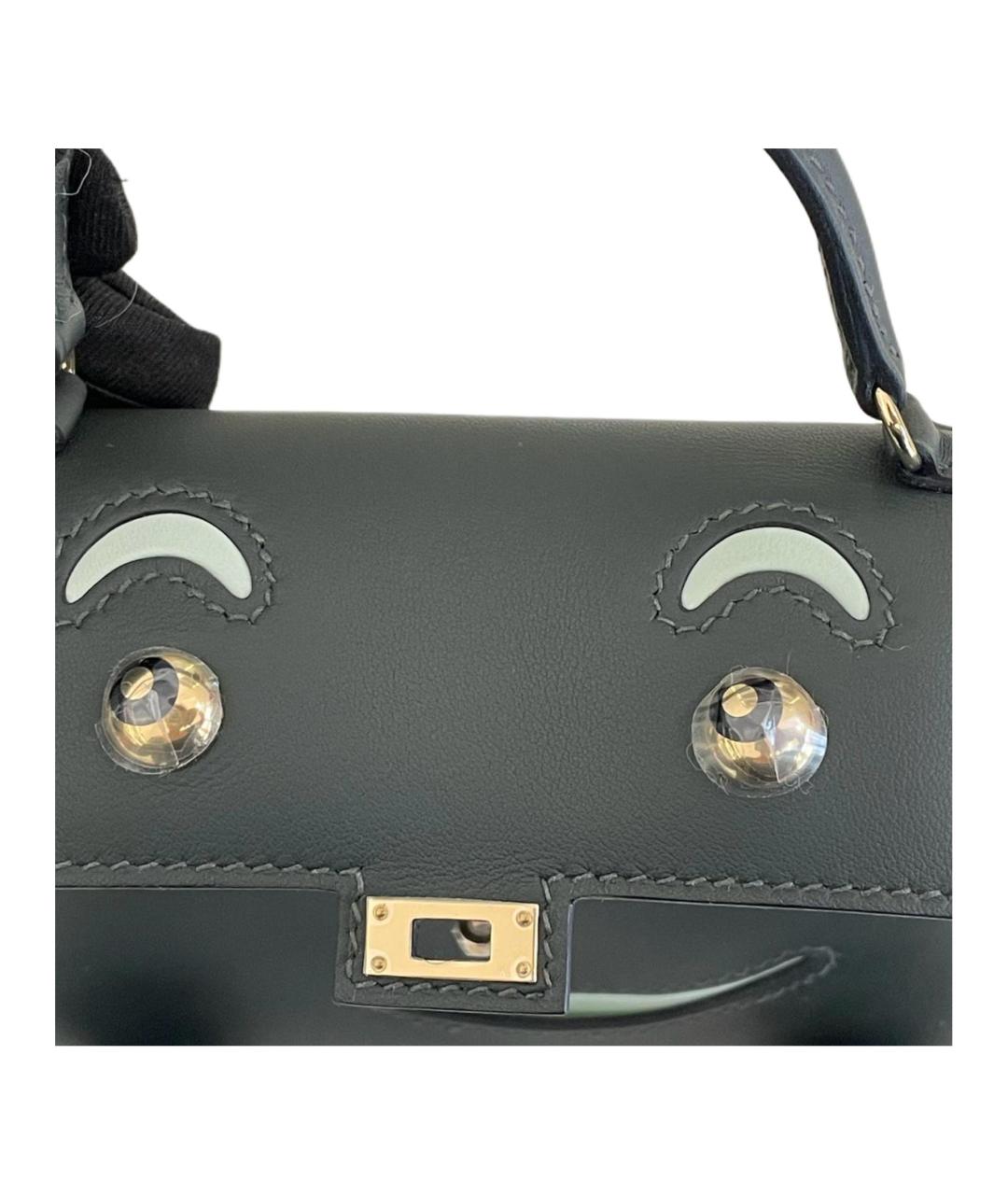 HERMES Темно-синяя кожаная сумка с короткими ручками, фото 3