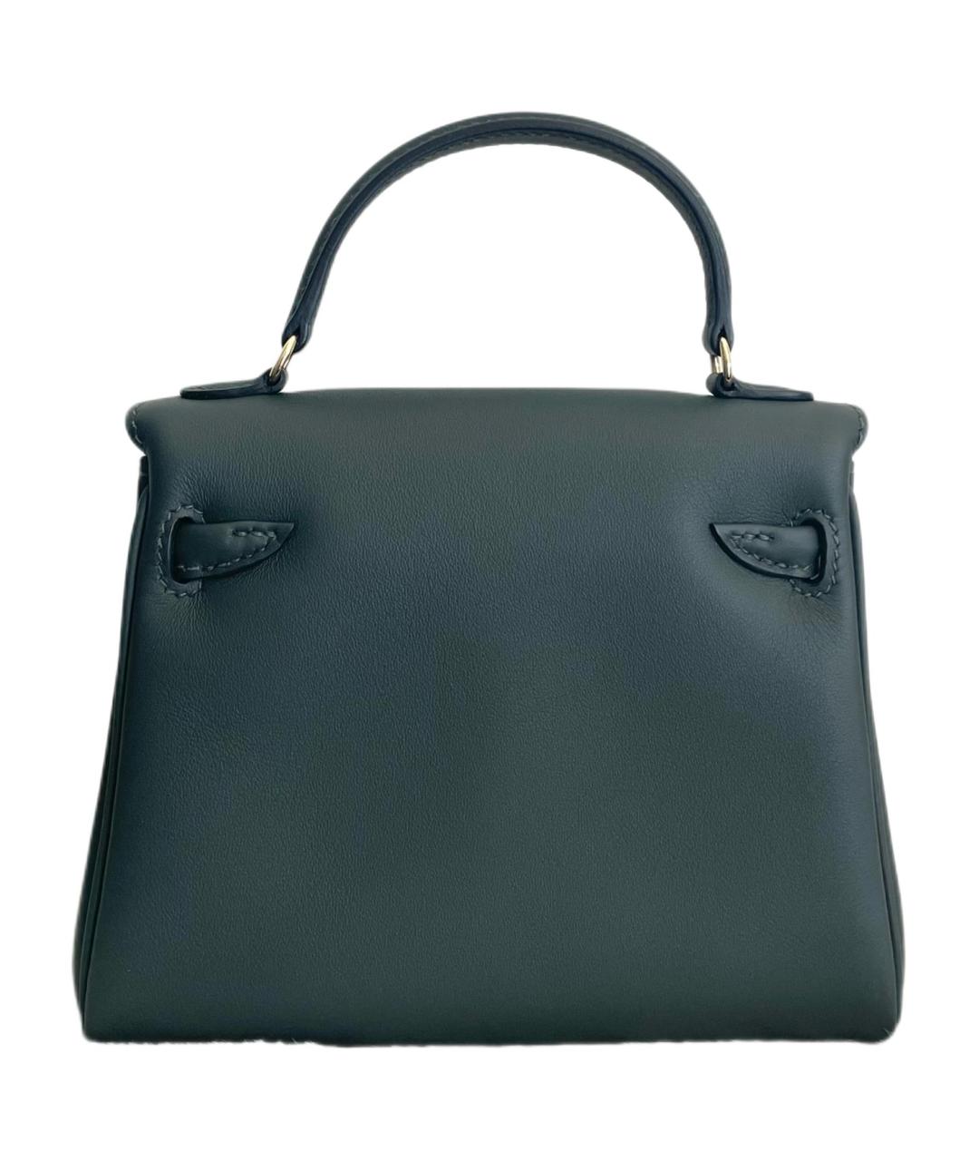 HERMES Темно-синяя кожаная сумка с короткими ручками, фото 2