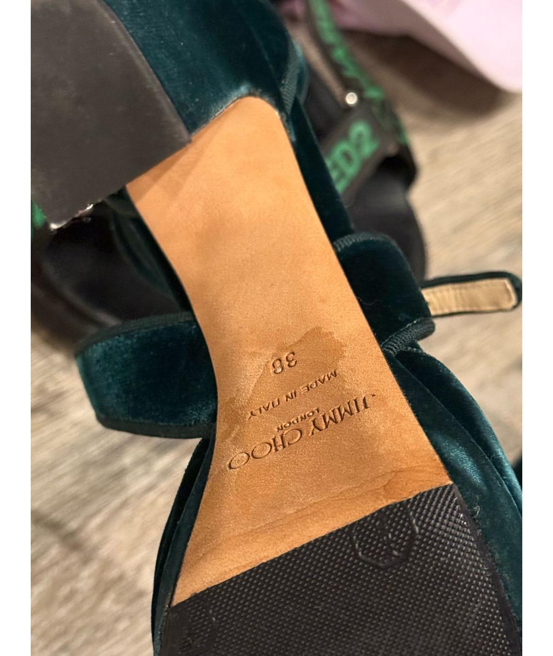 JIMMY CHOO Зеленые бархатные туфли, фото 8