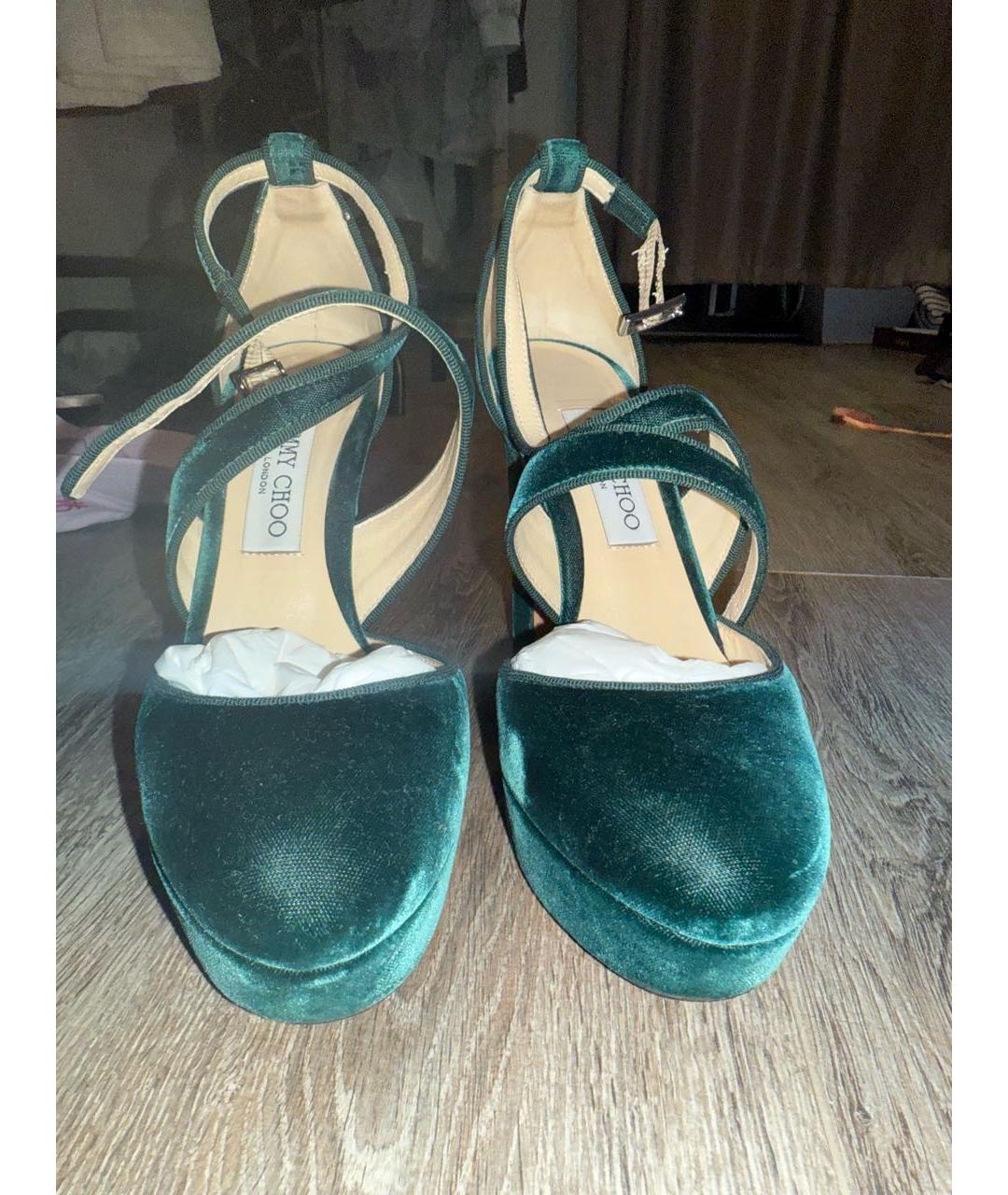 JIMMY CHOO Зеленые бархатные туфли, фото 4